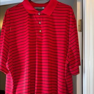 Roundtree & Yorke Vibrant Red Polo with Black Stripes